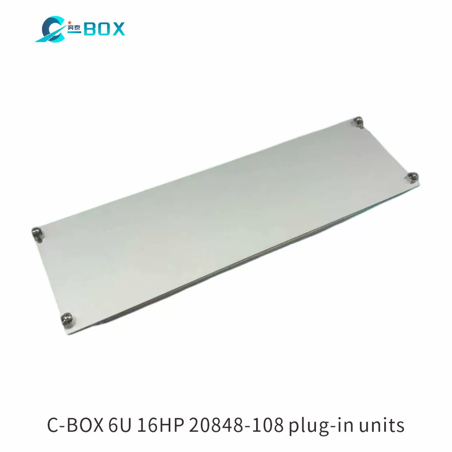 C-BOX Front Panel, U-profile, Refrofit Shielding, 6 U, 16 HP, 2.5 mm, Al, Front Anodized, Rear Conductive, catalog number 20848-108