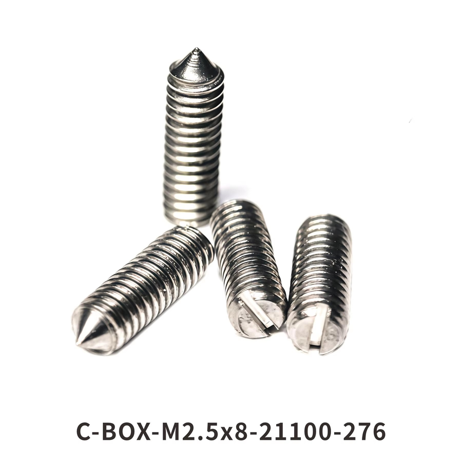 C-BOX Grub Screw, Slotted, M2.5 x 8 mm, Steel Nickel Plated; 100 pieces, catalog number 21100-276