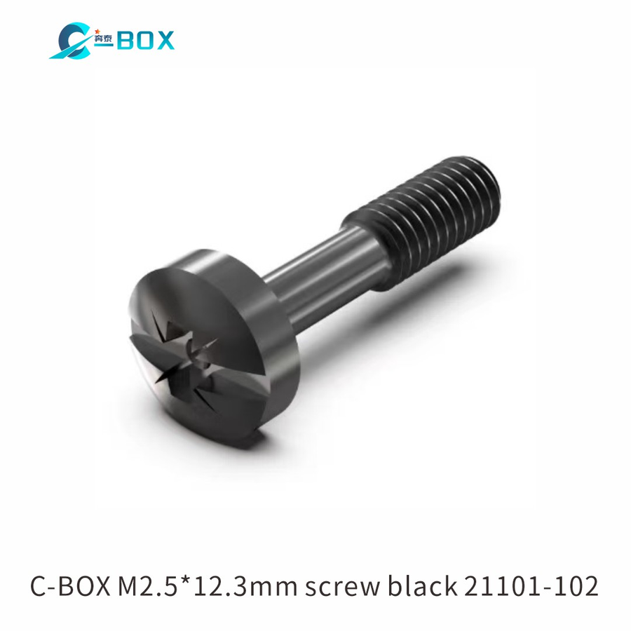 C-BOX Collar Panhead Screw, Cross Recess/Slotted, M2.5 x 12.3 mm, Steel Zinc Plated Black; 100 pieces, catalog number 21101-102