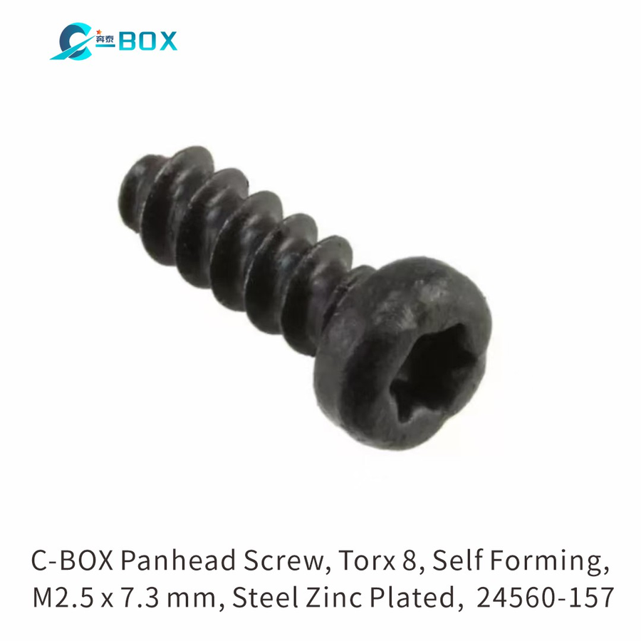 C-BOX Panhead Screw, Torx 8, Self Forming, M2.5 x 7.3 mm, Steel Zinc Plated; 100 pieces, catalog number 24560-157