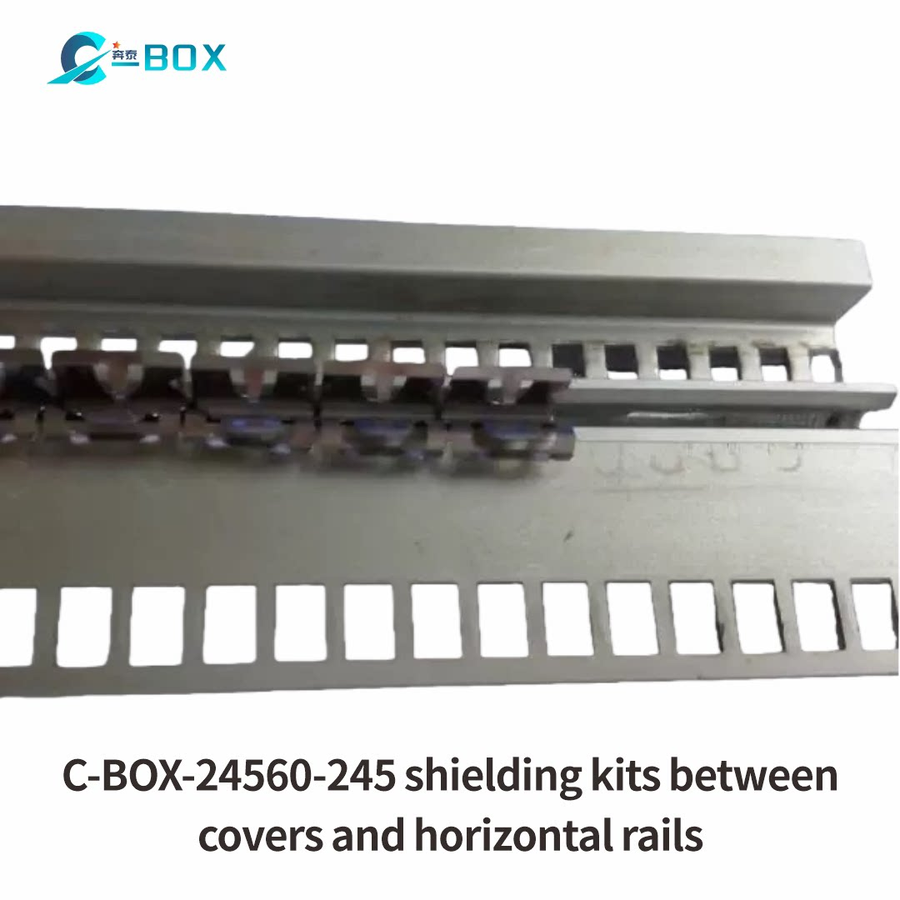 C-BOX EuropacPRO EMC Shielding Kit, Cover Plate to Horizontal Rail, Stainless Steel, 84 HP, 100 Pieces, catalog number 24560-246