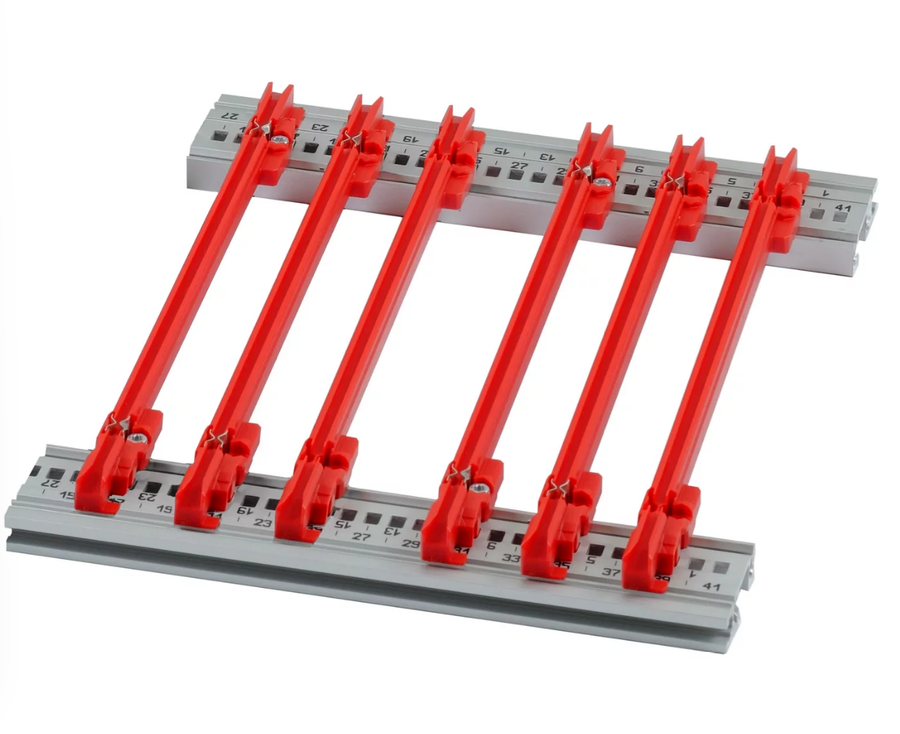 C-BOX Guide Rail Standard Type, PC, 160 mm, 2 mm Groove Width, Red, 10 Pieces, catalog number 24568-361