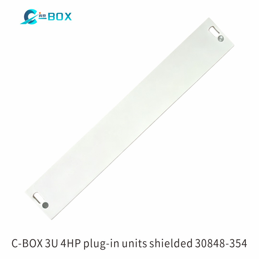 C-BOX Front Panel, U-profile, Refrofit Shielding, 3 U, 4 HP, 2.5 mm, Al, Front Anodized, Rear Conductive, catalog number 30848-354