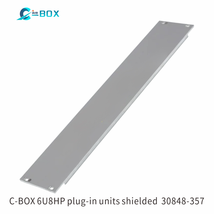 C-BOX Front Panel, U-profile, Refrofit Shielding, 6 U, 8 HP, 2.5 mm, Al, Front Anodized, Rear Conductive, catalog number 30848-357