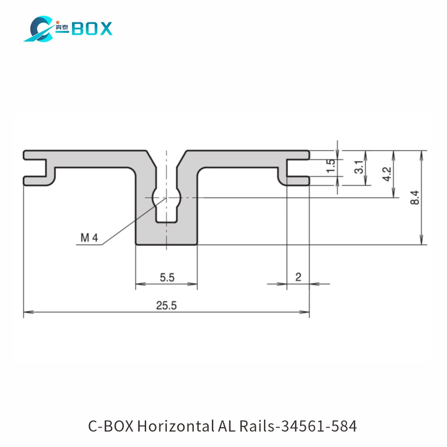 C-BOX Horizontal Rail Rear, Type AB for Rear I/O Board Guides, 84 HP, catalog number 34561-584