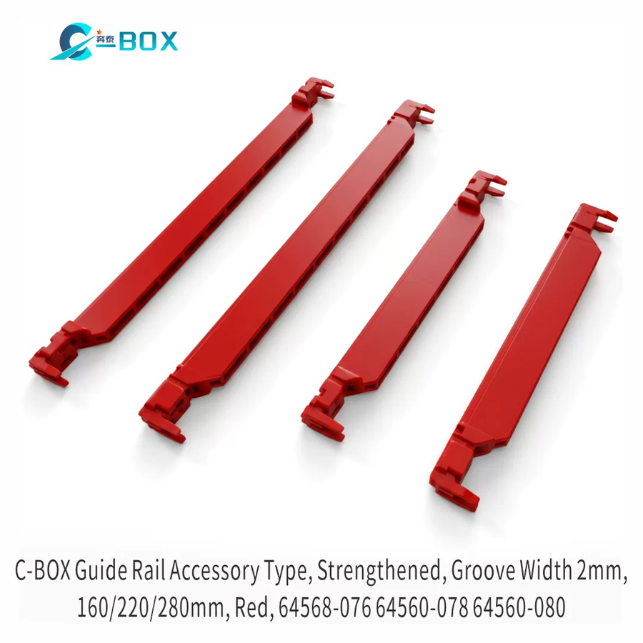 C-BOX Guide Rail Accessory Type, Strengthened, Groove Width 2 mm, 160 mm, Red, catalog number 64560-076