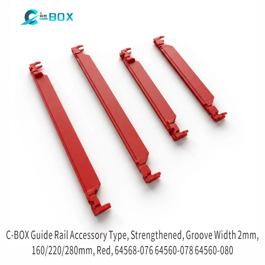 C-BOX Guide Rail Accessory Type, Strengthened, Groove Width 2 mm, 220 mm, Red, catalog number 64560-078