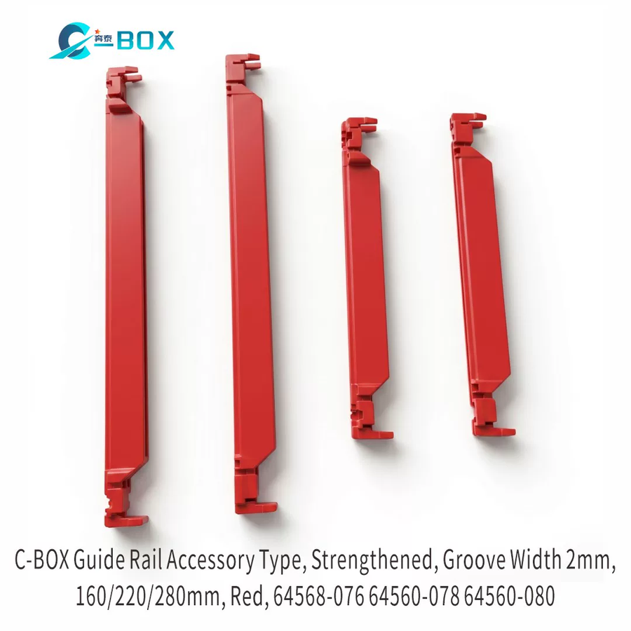 C-BOX Guide Rail Accessory Type, Strengthened, Groove Width 2 mm, 280 mm, Red, catalog number 64560-080