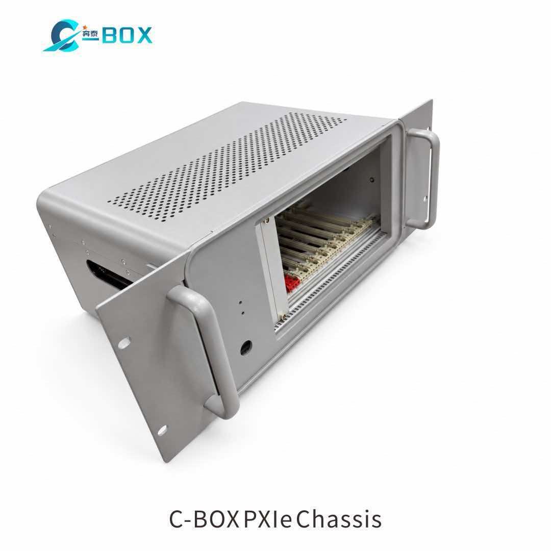 C-BOX 8-slot PXIe desktop chassis front three-quarter view