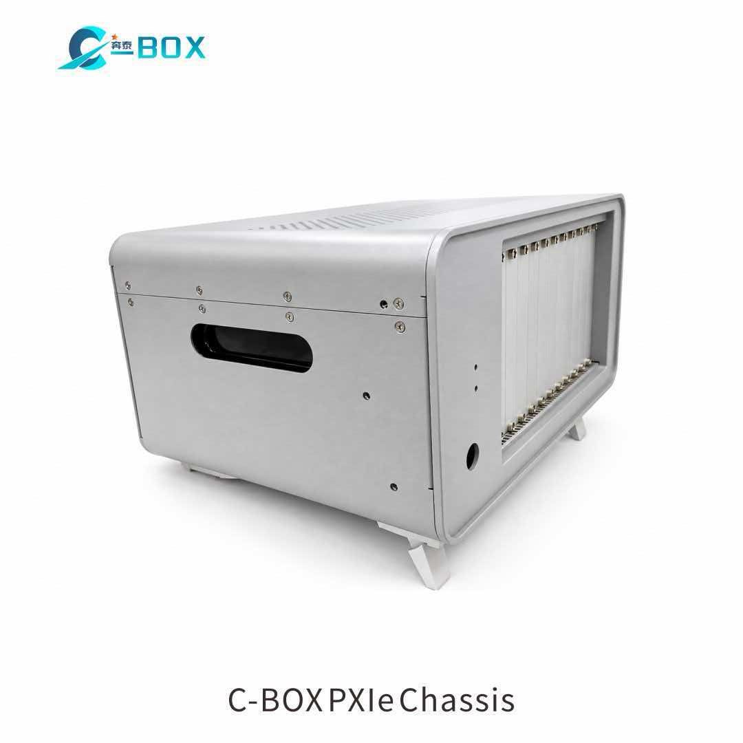 C-BOX 8-slot PXIe desktop chassis rear three-quarter view